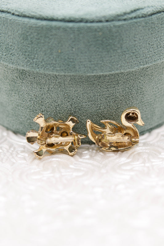 Mini Vintage Turtle and Duck Brooches