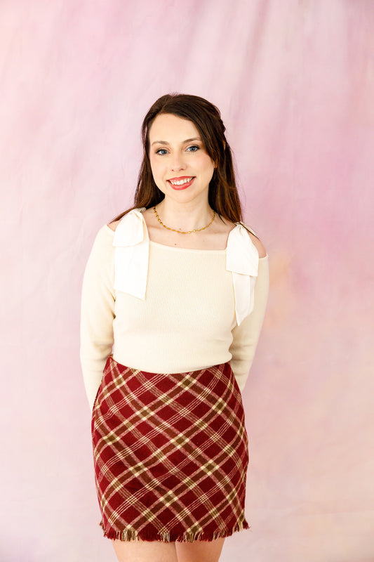 Bow Detailed Ribbed Knitted Long Sleeve