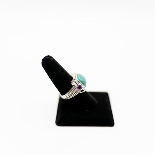 Vintage Estate Boho Ring – Sterling Silver Turquoise & Amethyst Statement Jewelry