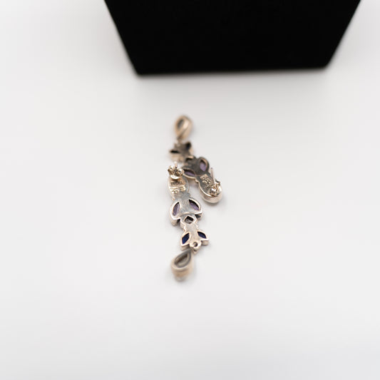 Estate Sterling Silver Dangle Drop Earrings with Amethyst & Labradorite Gemstones – Vintage Boho Jewelry