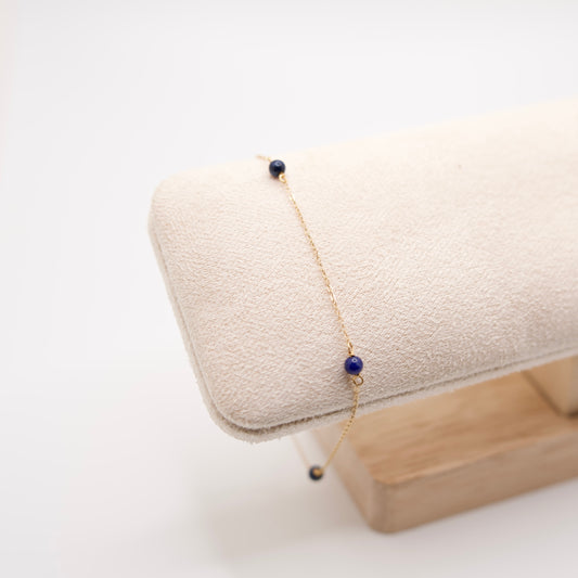 Dainty 14K Yellow Gold Blue Enamel Bead Bracelet