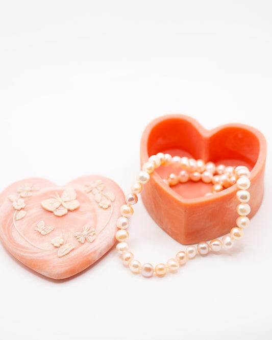 Vintage Design Gifts Intern'l Heart Jewelry Trinket Box Incolay Stone Pastel Pink Color