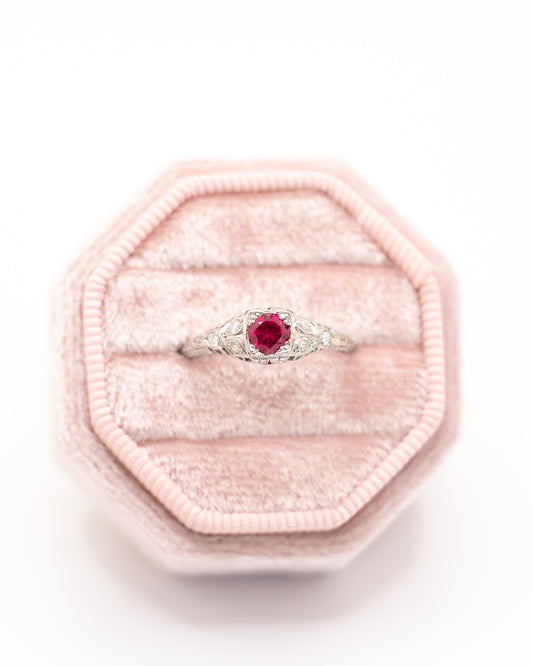 Art Deco Platinum Ring With Ruby And Diamond Gemstones - Unique Engagement Ring