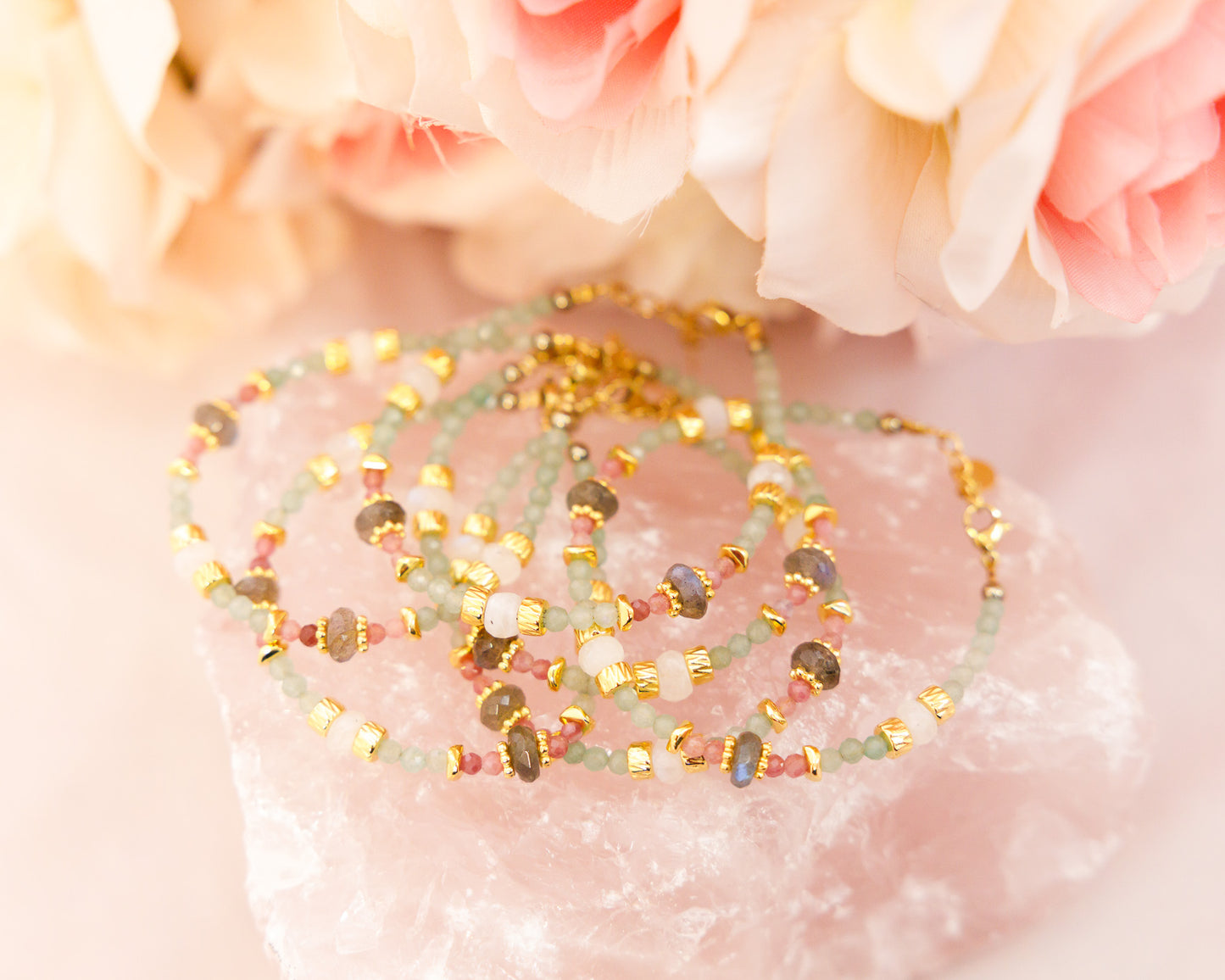 The Felicity - Pink Turmaline, Aventurine, and Labradorite Gemstone Bracelet