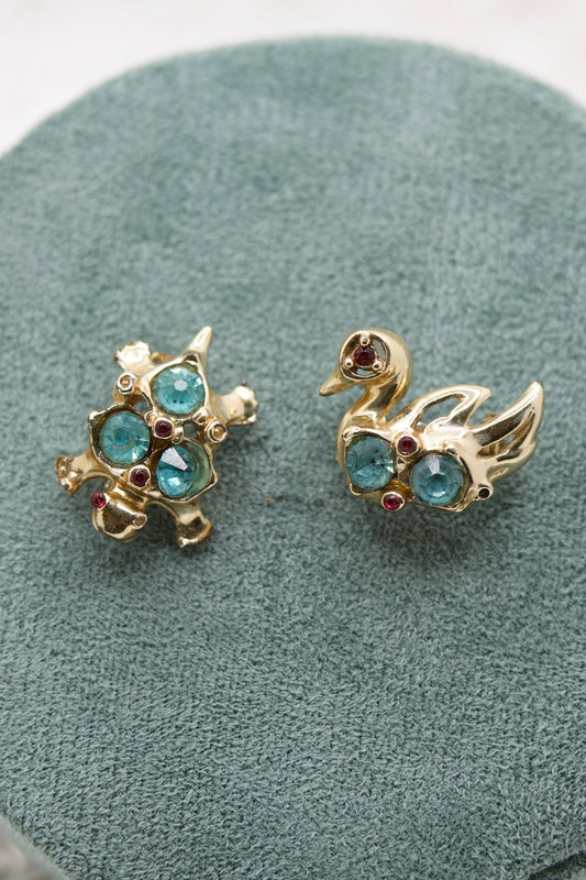 Mini Vintage Turtle and Duck Brooches