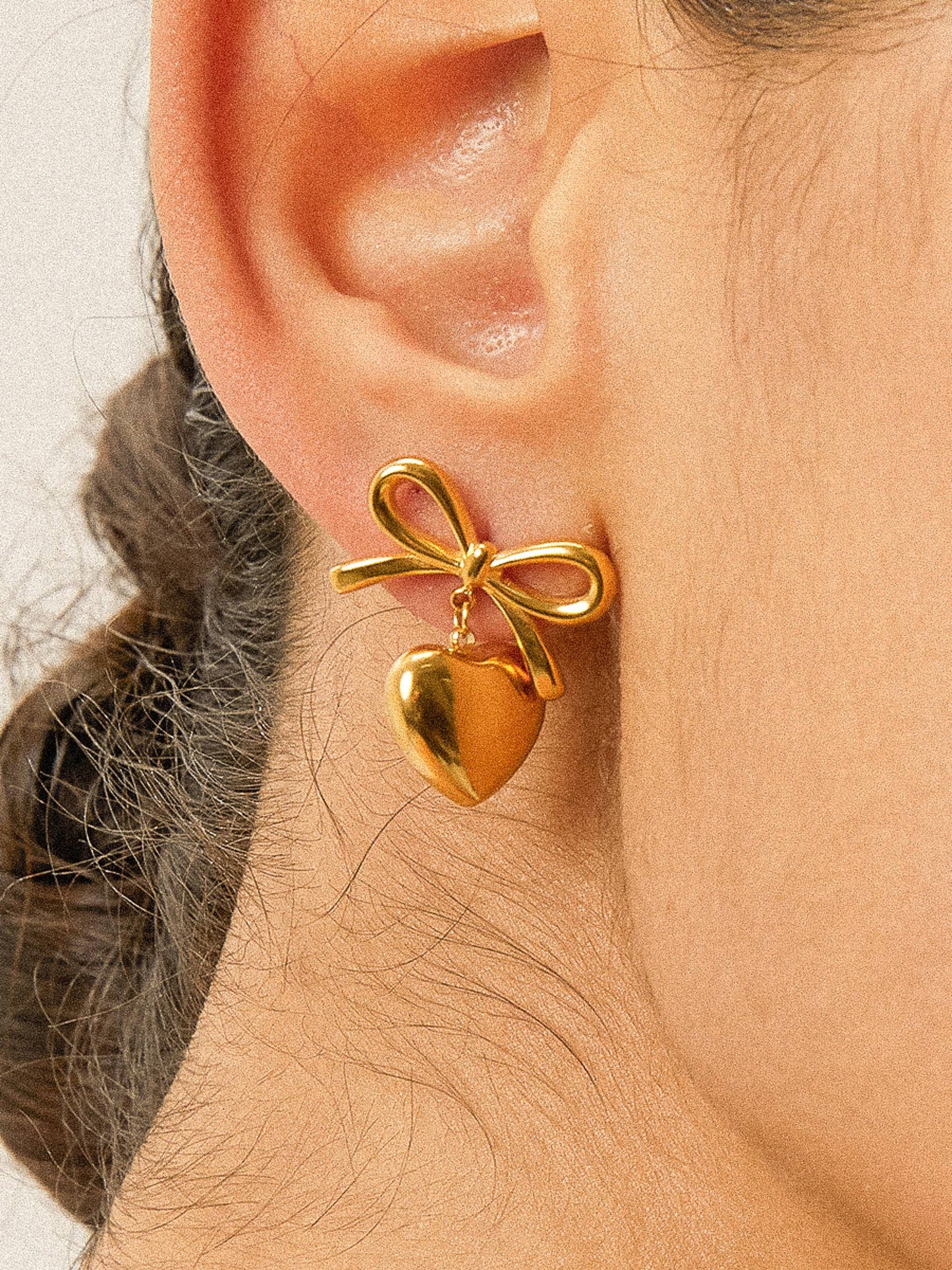 Bow & Heart Shaped 18K Gold Plated Earrings