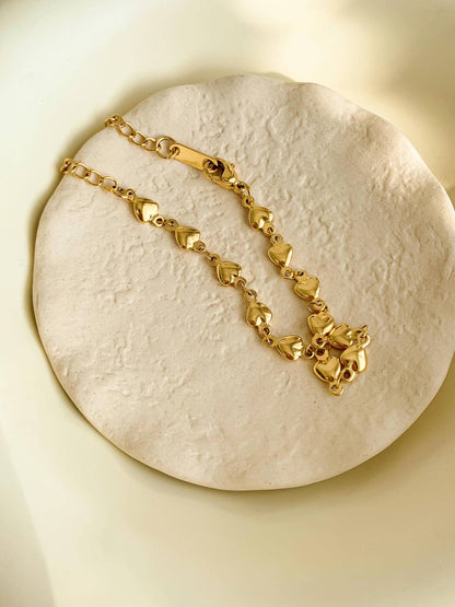 Dainty Petite Heart Chain Necklace 14K Gold Plated 