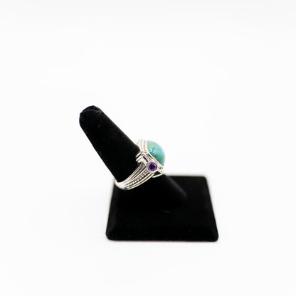 Vintage Estate Boho Ring – Sterling Silver Turquoise & Amethyst Statement Jewelry