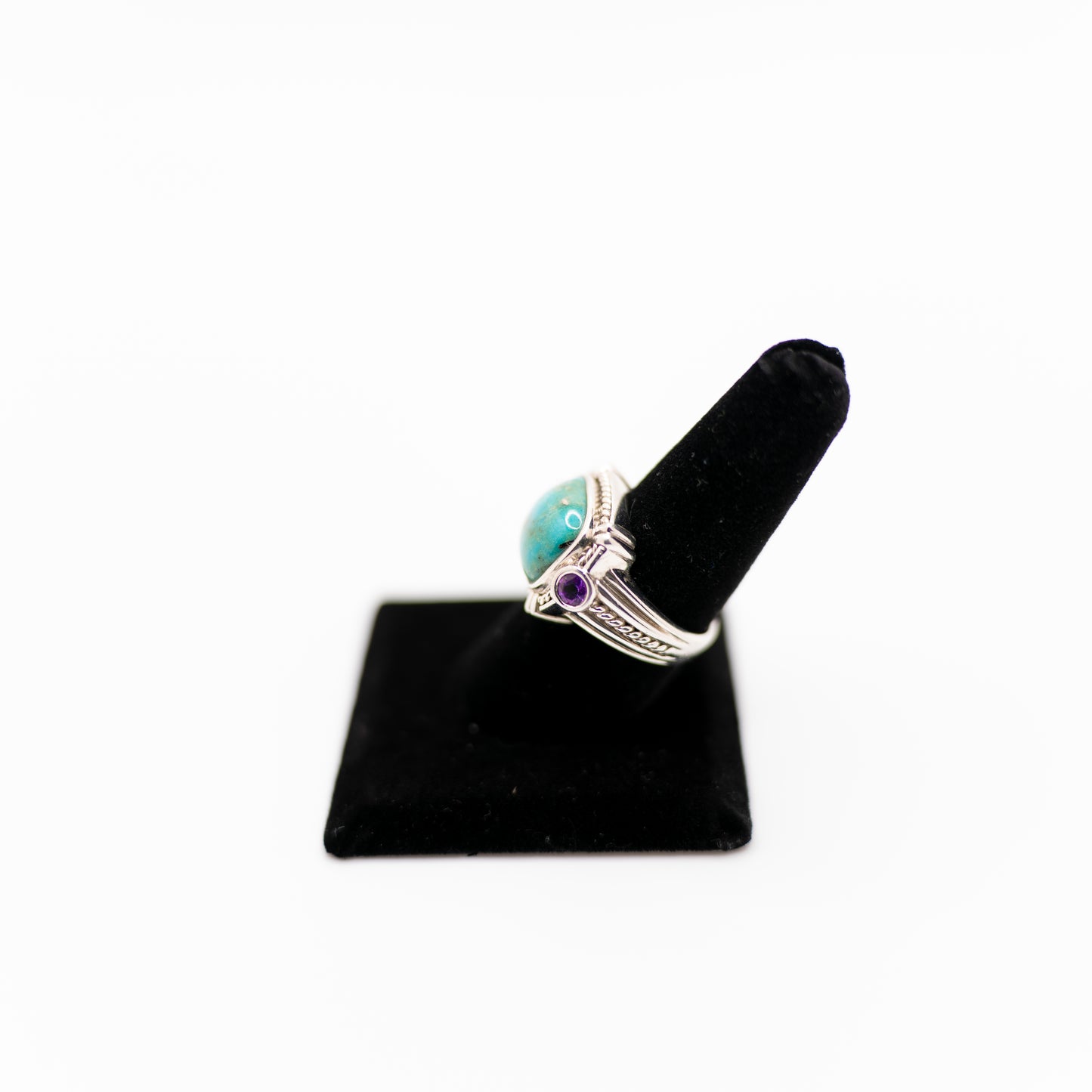 Vintage Estate Boho Ring – Sterling Silver Turquoise & Amethyst Statement Jewelry