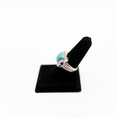 Vintage Estate Boho Ring – Sterling Silver Turquoise & Amethyst Statement Jewelry