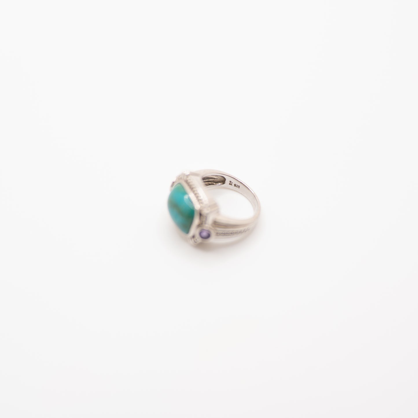 Vintage Estate Boho Ring – Sterling Silver Turquoise & Amethyst Statement Jewelry