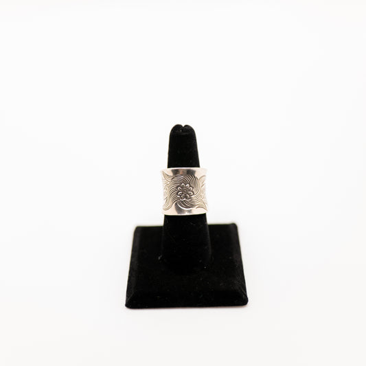 Sterling Silver Floral Etched Boho Ring Vintage Estate Jewelry
