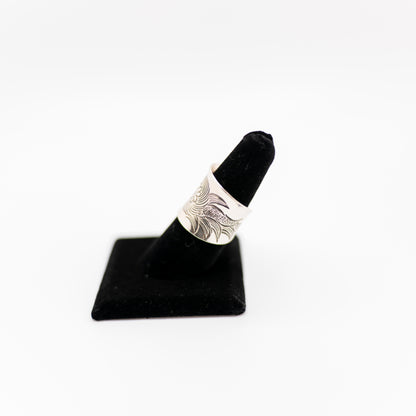 Sterling Silver Floral Etched Boho Ring Vintage Estate Jewelry