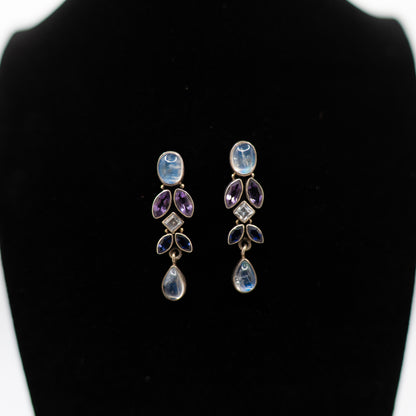 Estate Sterling Silver Dangle Drop Earrings with Amethyst & Labradorite Gemstones – Vintage Boho Jewelry