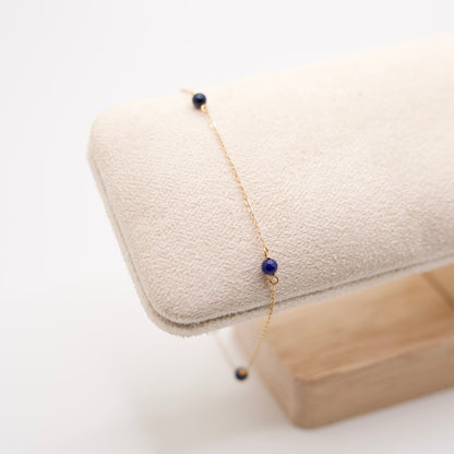 Dainty 14K Yellow Gold Blue Enamel Bead Bracelet