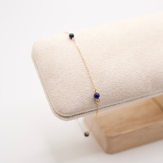 Dainty 14K Yellow Gold Blue Enamel Bead Bracelet