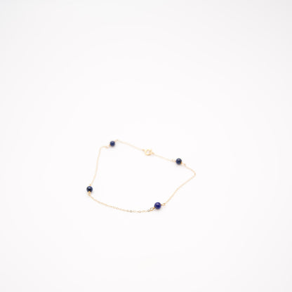 Dainty 14K Yellow Gold Blue Enamel Bead Bracelet