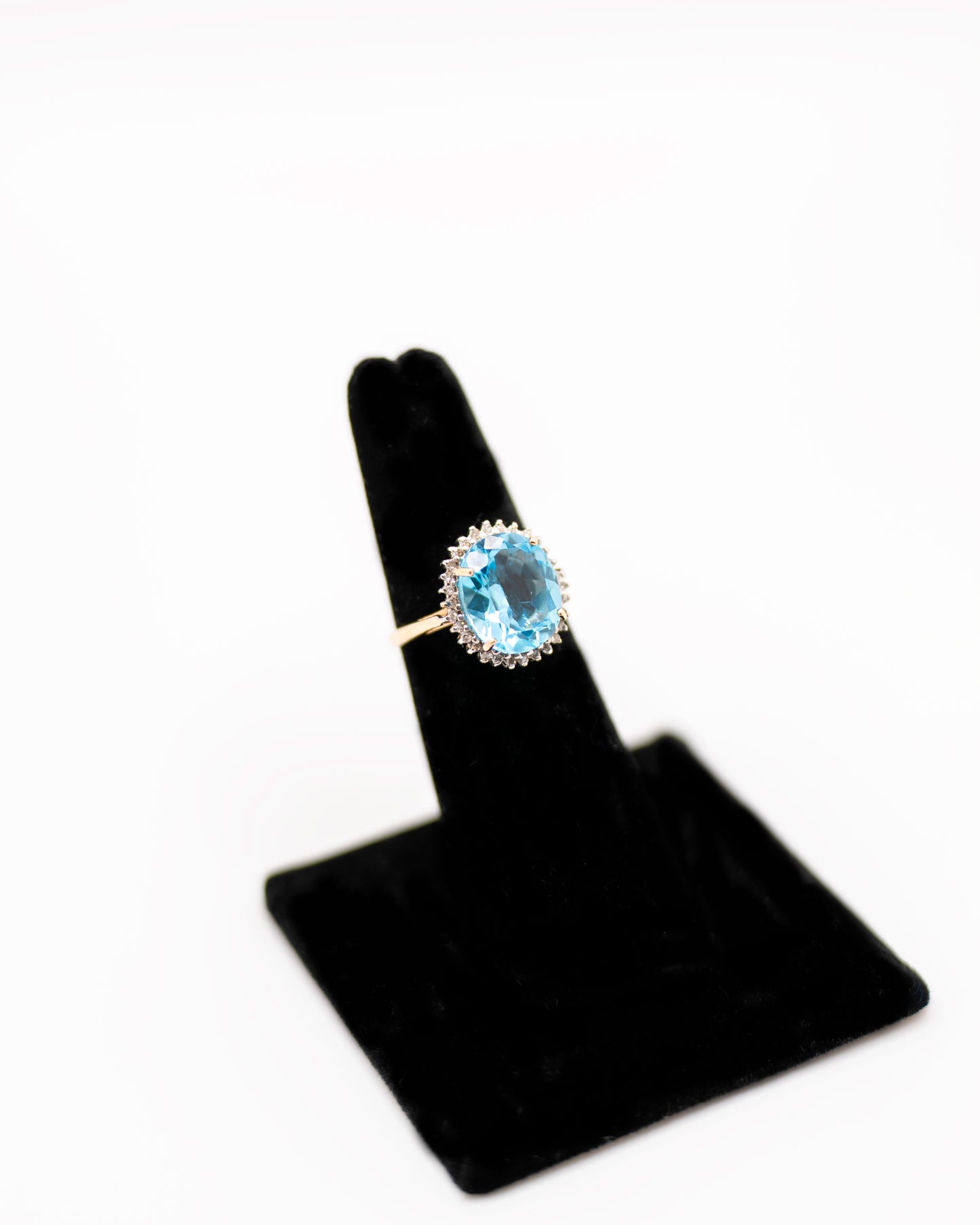 Vintage Oval 6ct Blue Topaz Diamond Halo 10k Gold Ring - Unique Engagement Ring