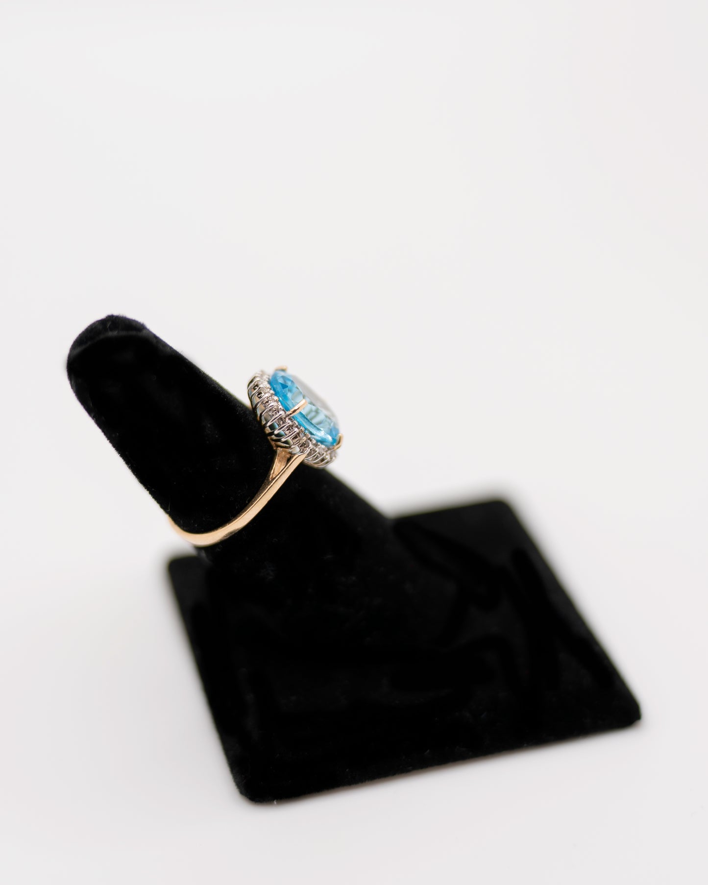 Vintage Oval 6ct Blue Topaz Diamond Halo 10k Gold Ring - Unique Engagement Ring