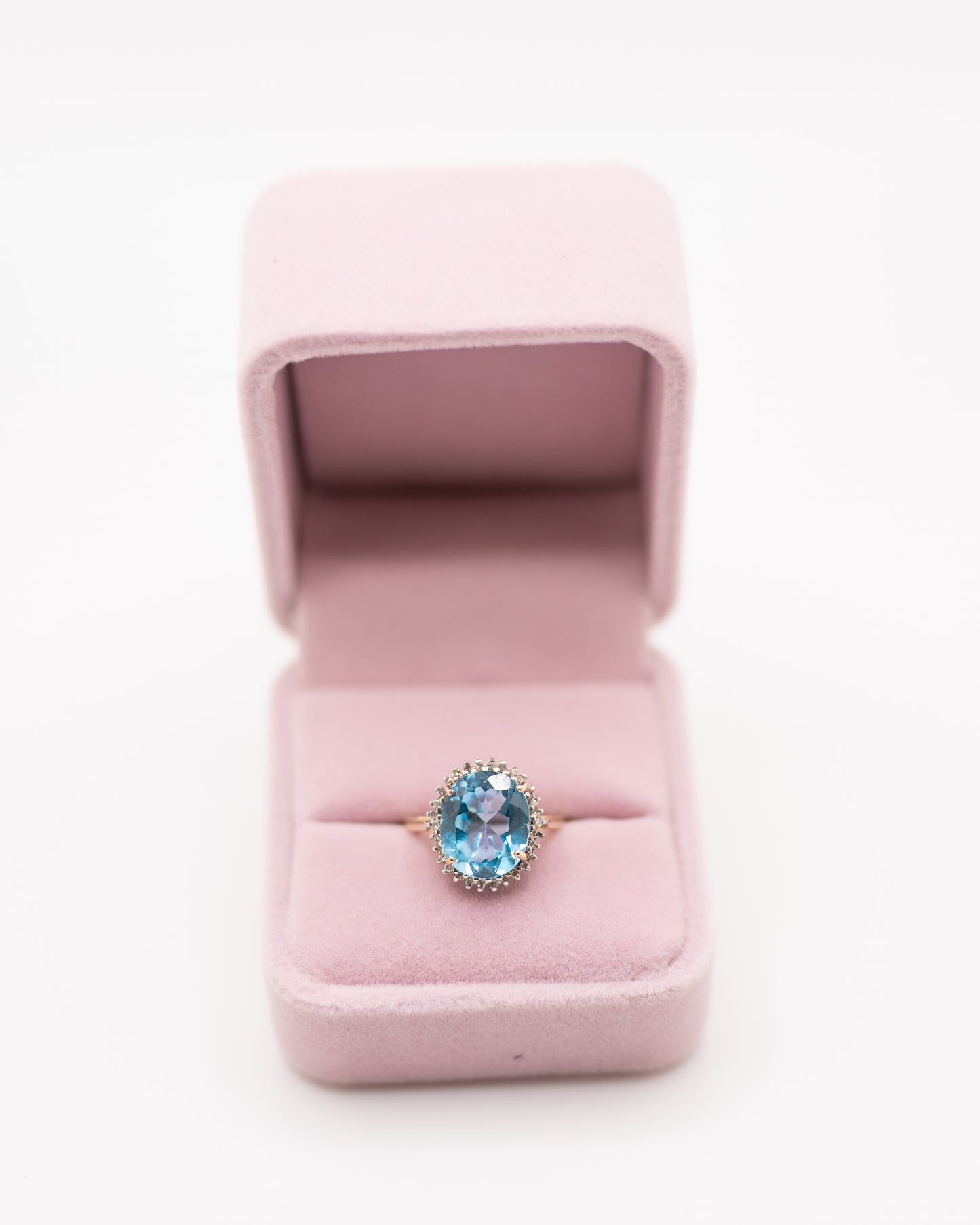 Vintage Oval 6ct Blue Topaz Diamond Halo 10k Gold Ring - Unique Engagement Ring