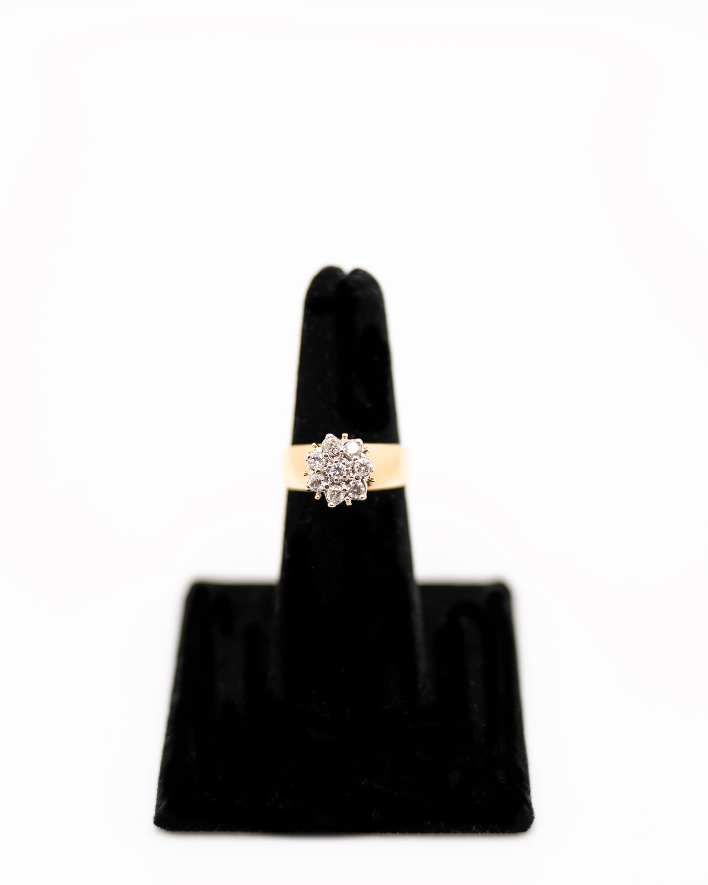 Vintage 10K Yellow Gold Illusion Diamond Flower Style Ring