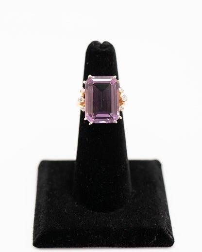 14k Huge Amethyst and Diamond Vintage Cocktail Ring
