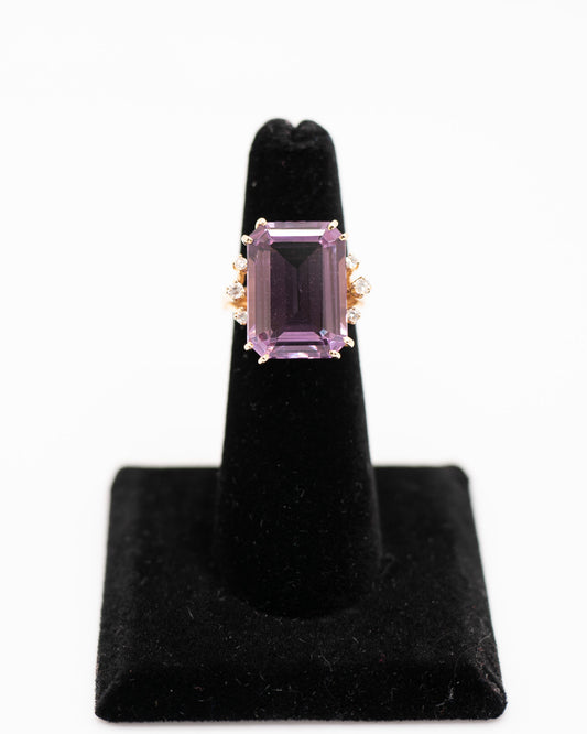 14k Huge Amethyst and Diamond Vintage Cocktail Ring
