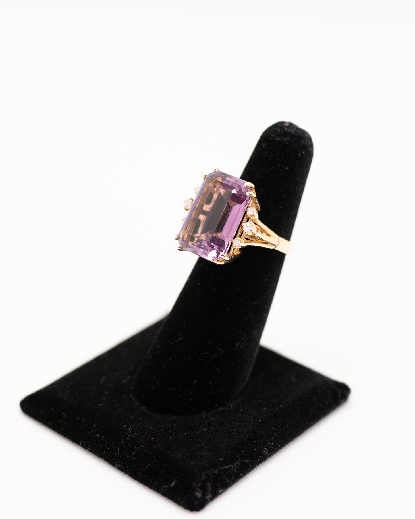 14k Huge Amethyst and Diamond Vintage Cocktail Ring