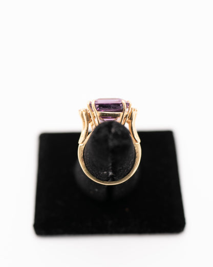 14k Huge Amethyst and Diamond Vintage Cocktail Ring