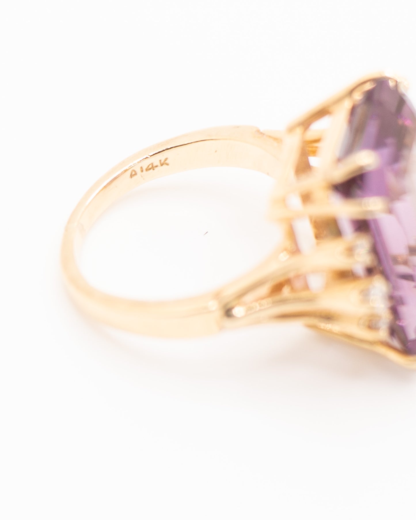 14k Huge Amethyst and Diamond Vintage Cocktail Ring