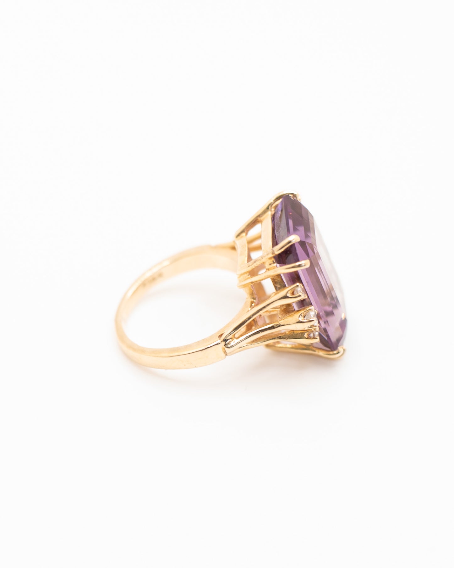 14k Huge Amethyst and Diamond Vintage Cocktail Ring