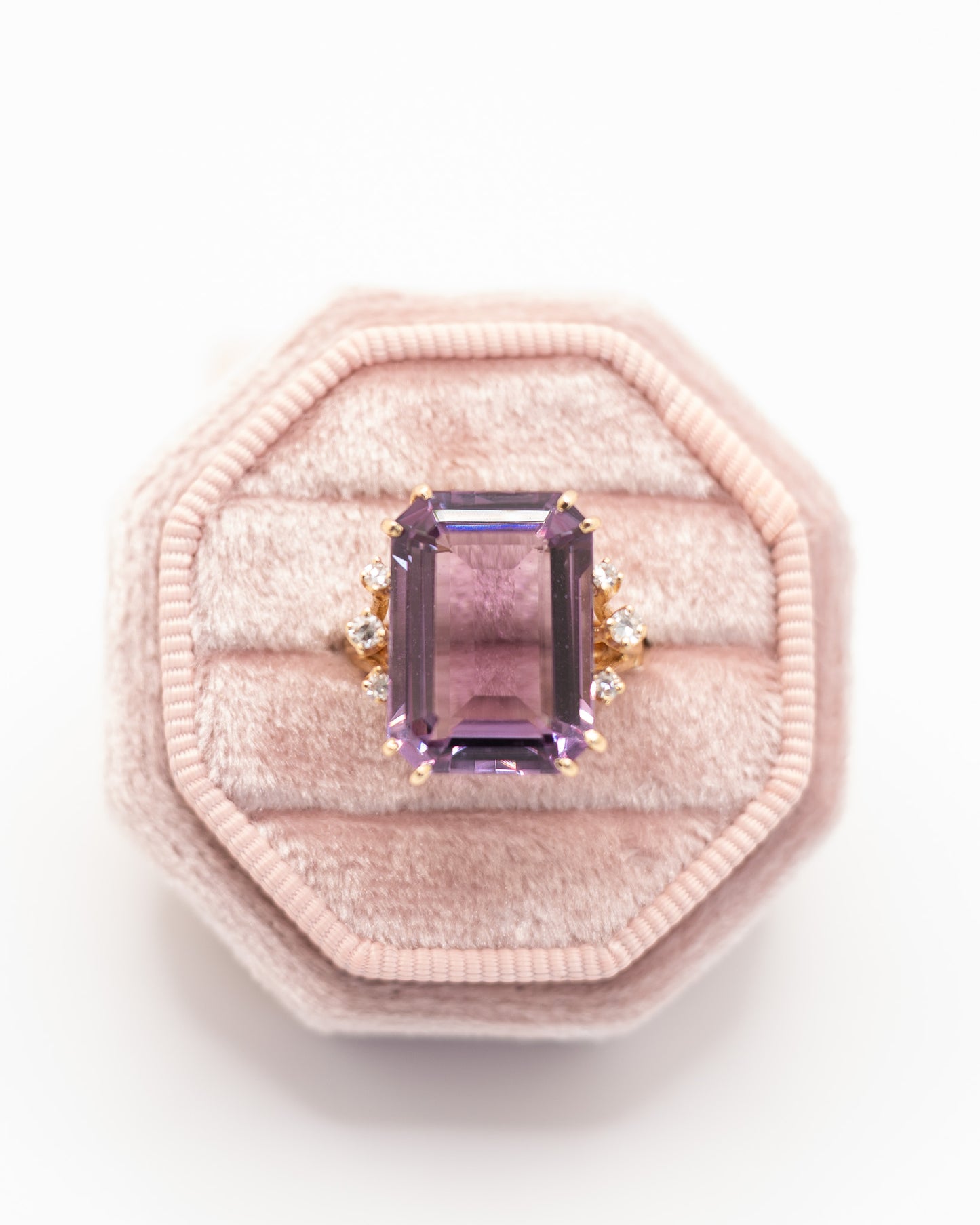 14k Huge Amethyst and Diamond Vintage Cocktail Ring