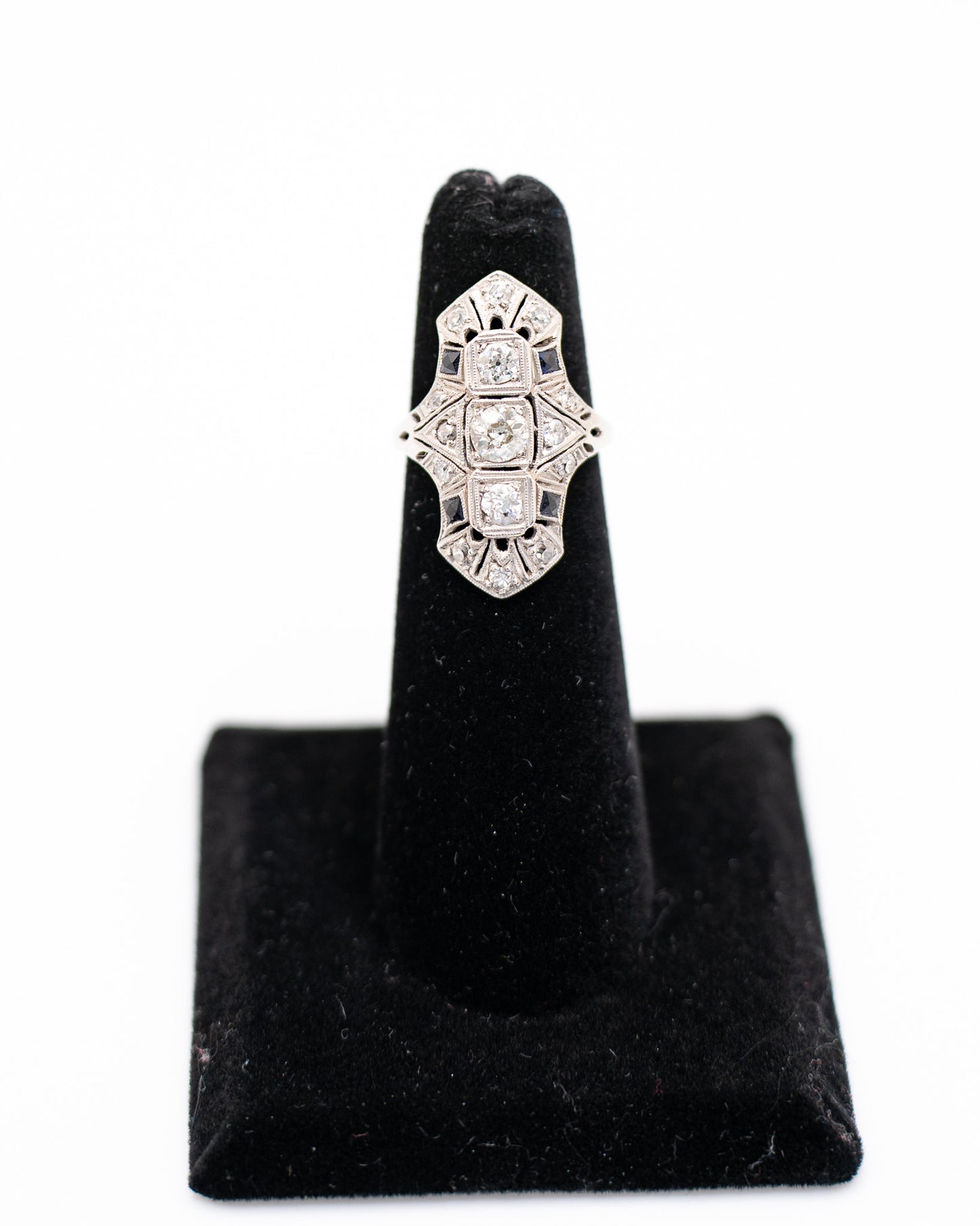 Art Deco Platinum Diamond and Sapphire Ring – Antique Fine Jewelry