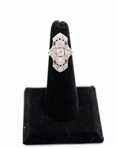 Art Deco Platinum Diamond and Sapphire Ring – Antique Fine Jewelry