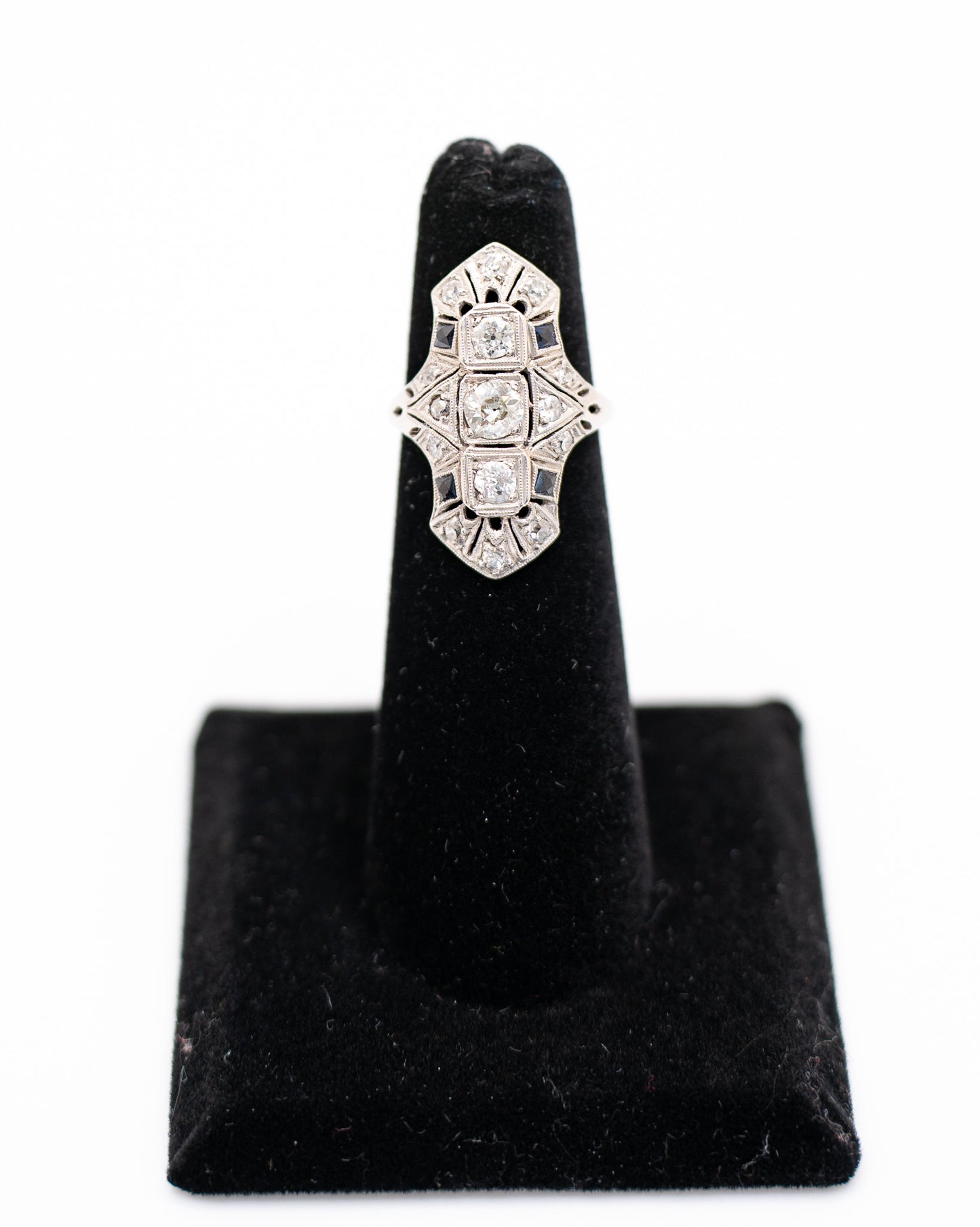 Art Deco Platinum Diamond and Sapphire Ring – Antique Fine Jewelry