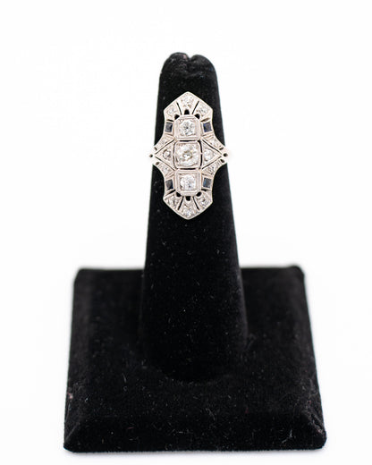 Art Deco Platinum Diamond and Sapphire Ring – Antique Fine Jewelry