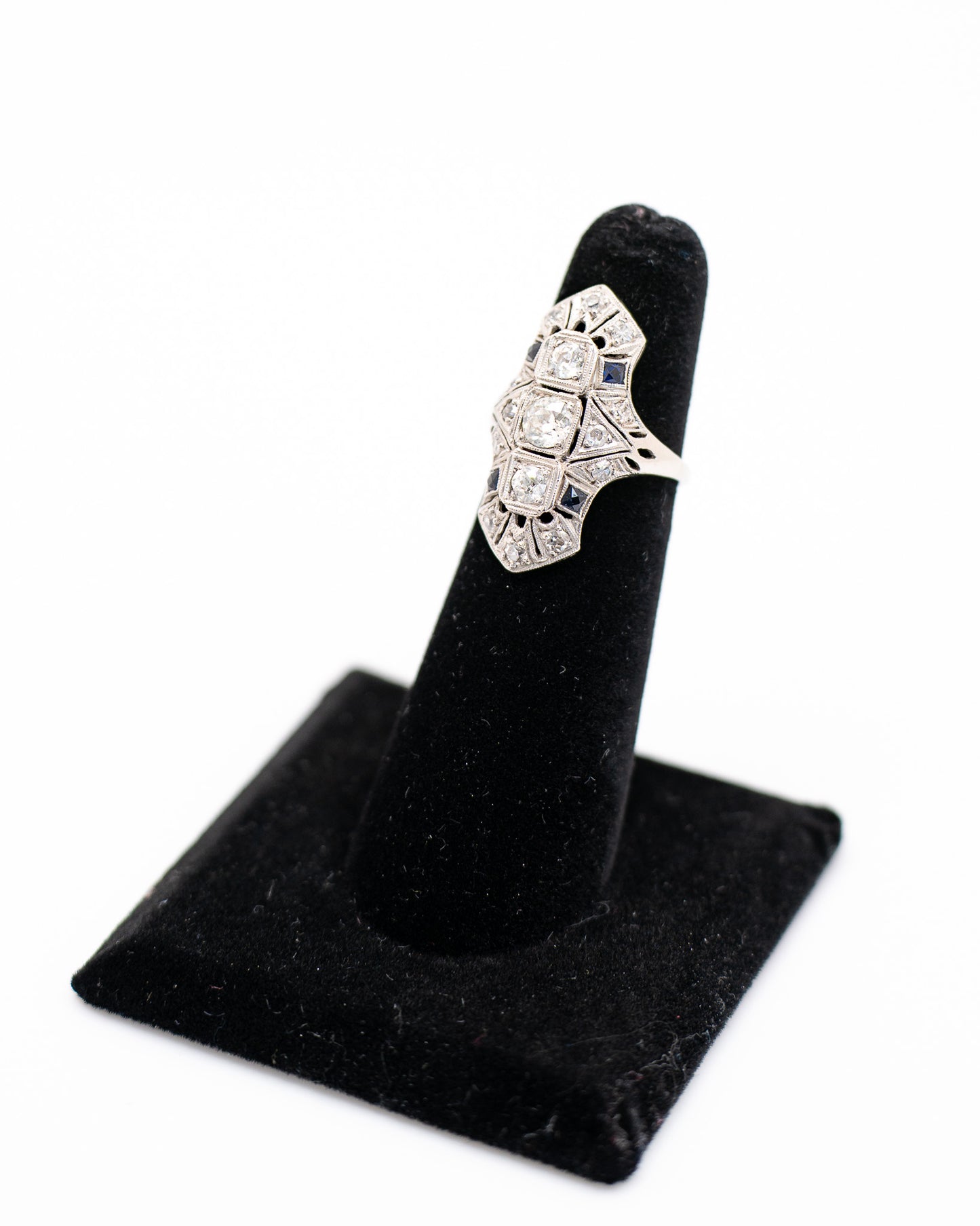 Art Deco Platinum Diamond and Sapphire Ring – Antique Fine Jewelry