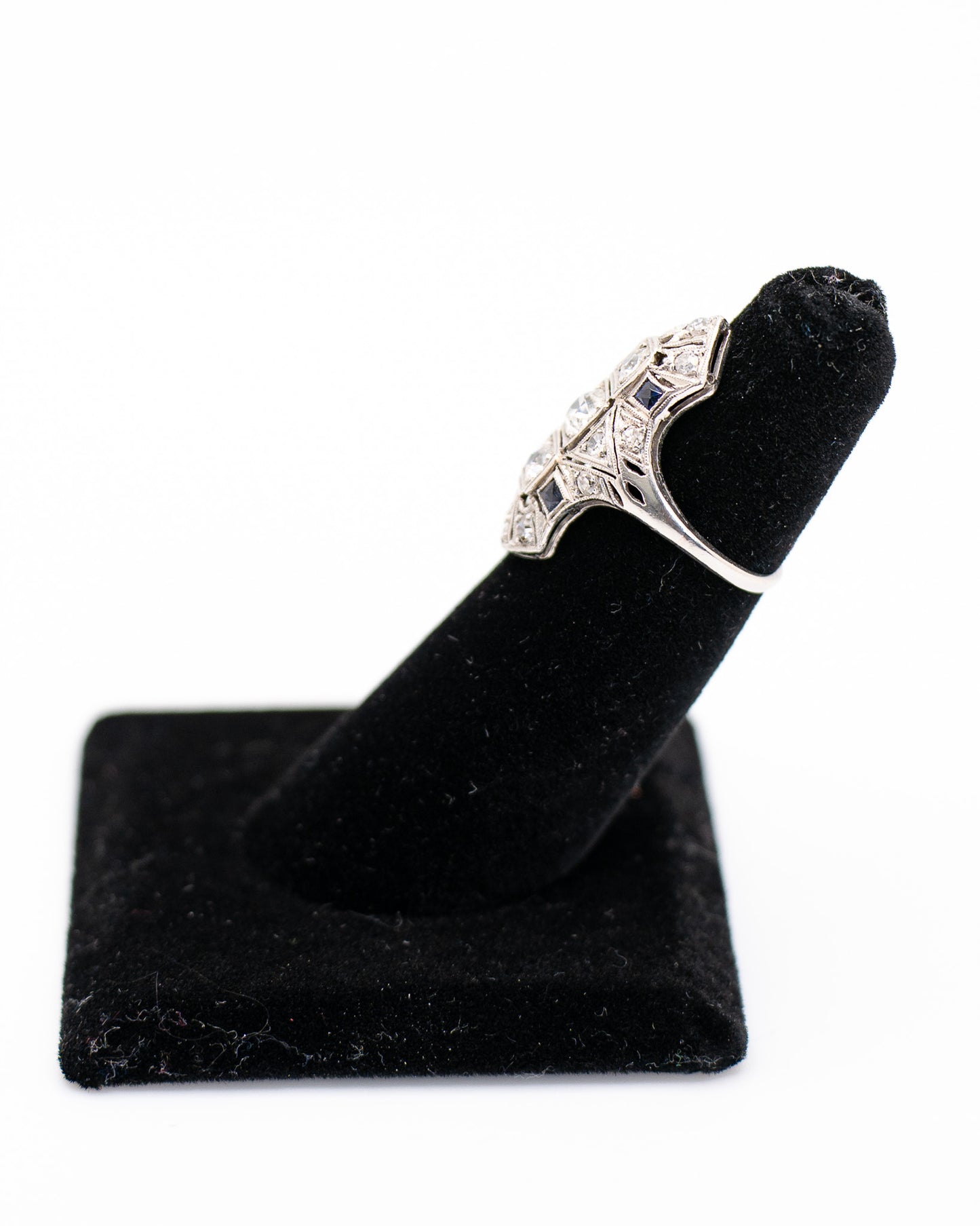 Art Deco Platinum Diamond and Sapphire Ring – Antique Fine Jewelry