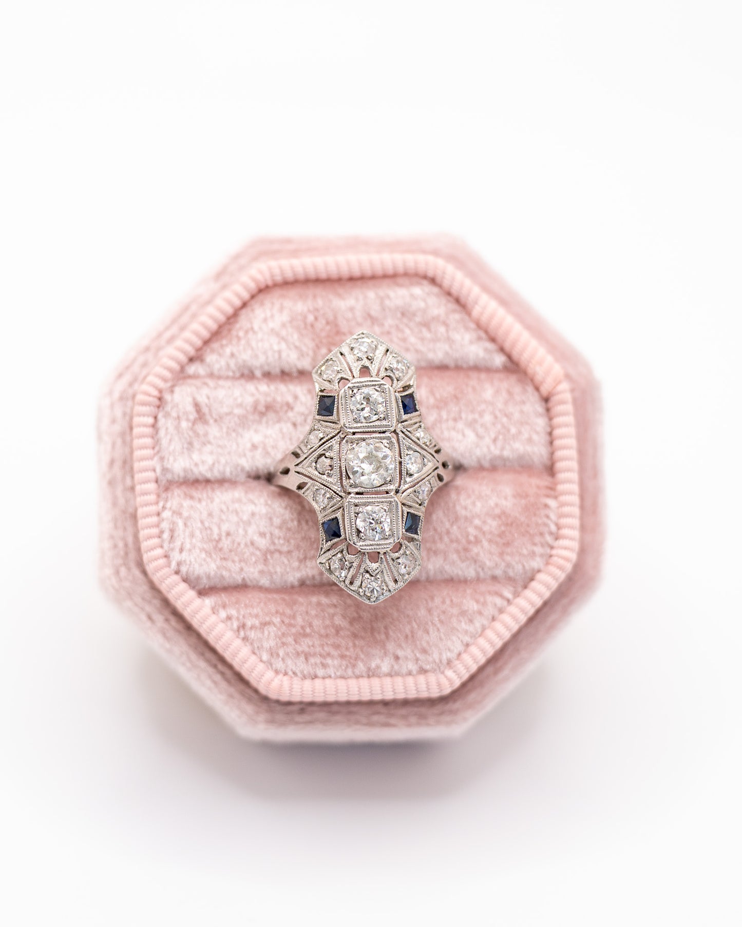 Art Deco Platinum Diamond and Sapphire Ring – Antique Fine Jewelry