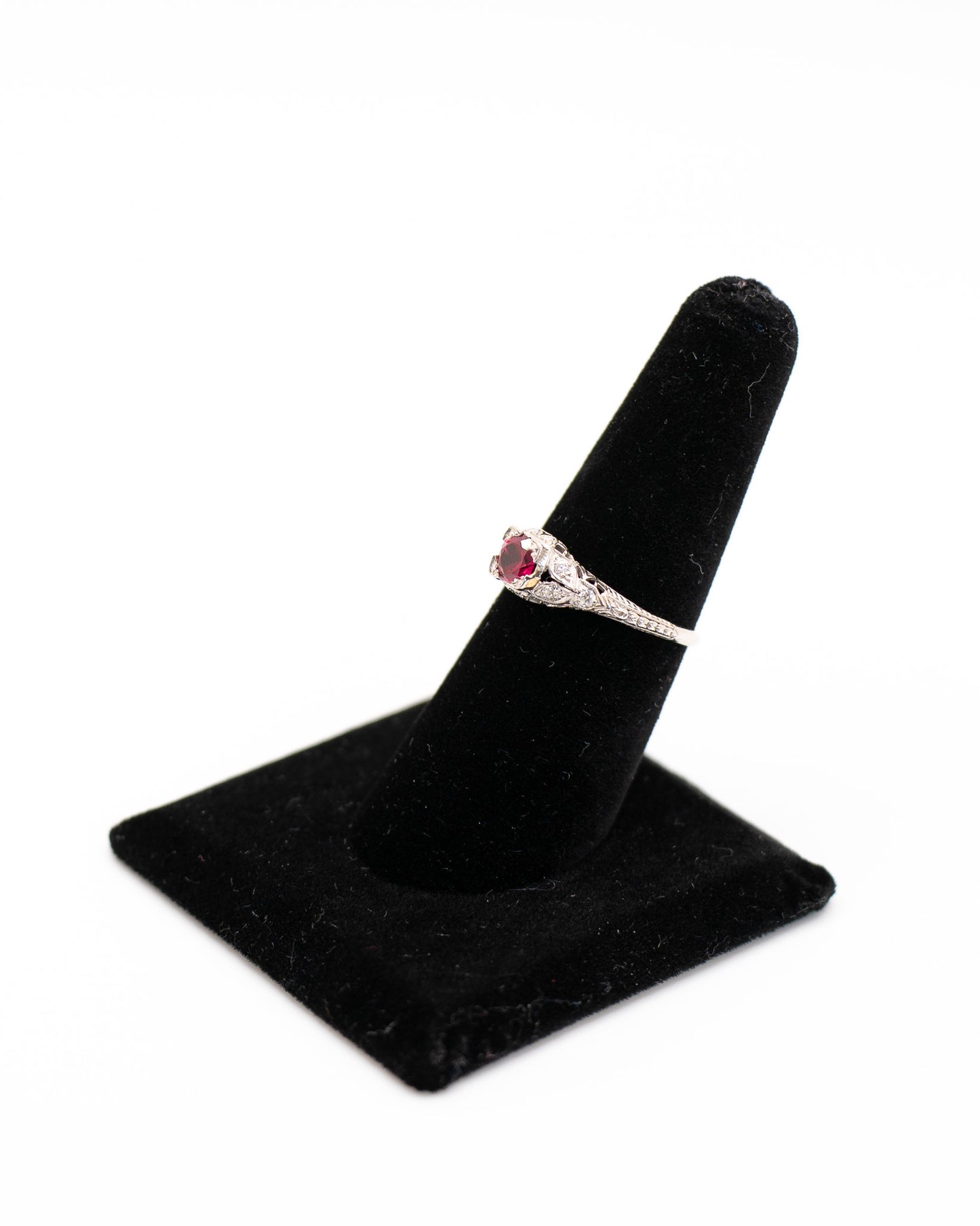 Art Deco Platinum Ring With Ruby And Diamond Gemstones - Unique Engagement Ring
