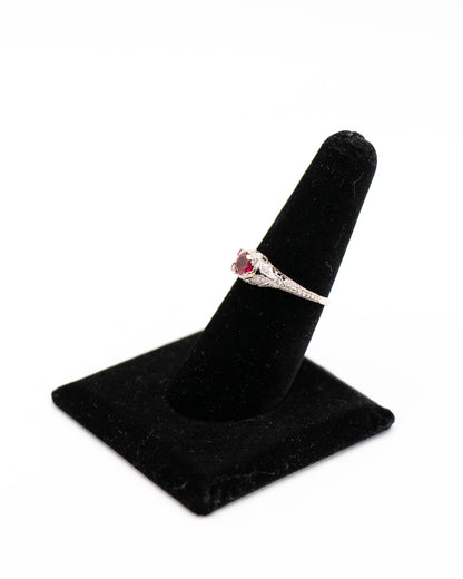 Art Deco Platinum Ring With Ruby And Diamond Gemstones - Unique Engagement Ring