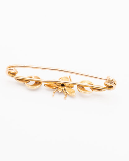 Art Nouveau Antique 16k Bee Brooch with Seed Pearls and Diamond