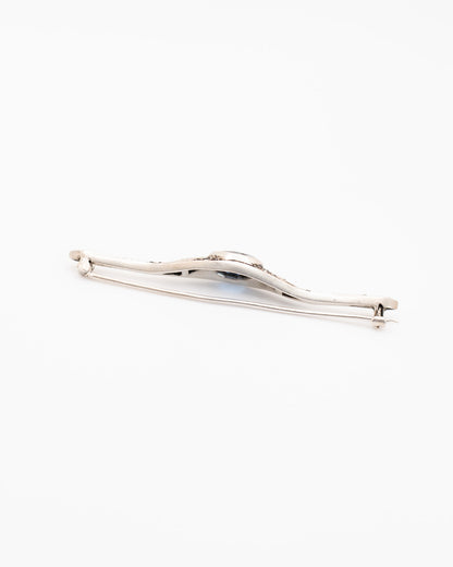 Antique Victorian Sterling Silver Bar Brooch with Blue Stone Accent