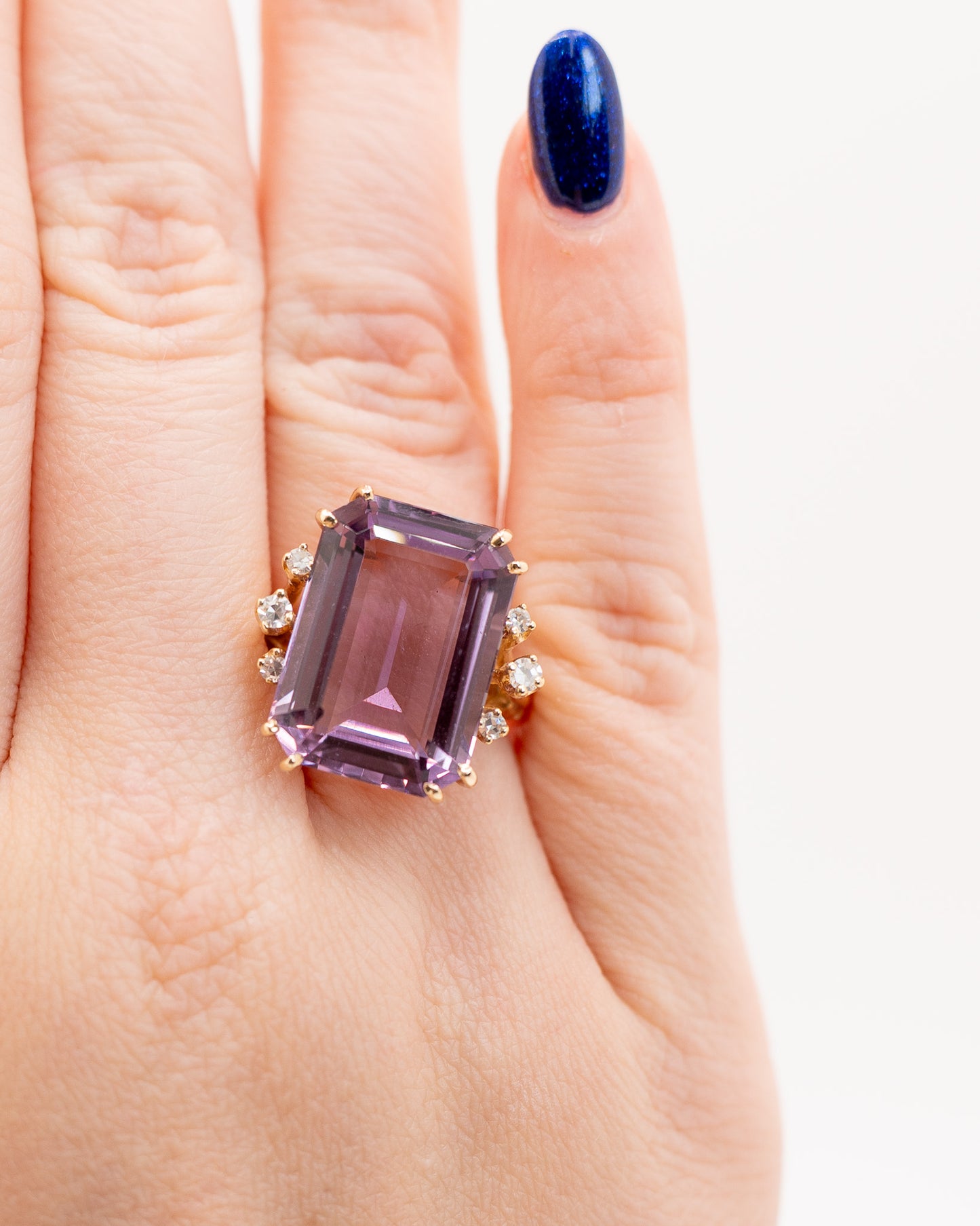 14k Huge Amethyst and Diamond Vintage Cocktail Ring