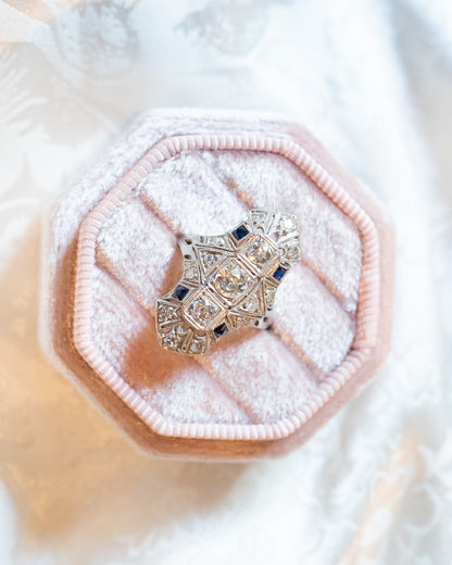 Art Deco Platinum Diamond and Sapphire Ring – Antique Fine Jewelry