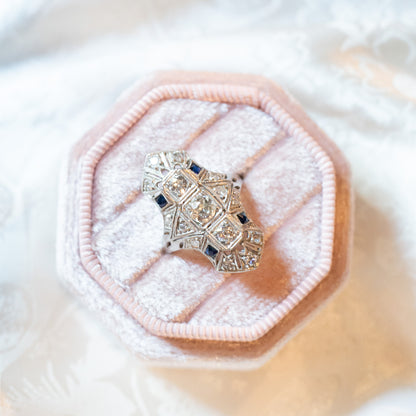 Art Deco Platinum Diamond and Sapphire Ring – Antique Fine Jewelry