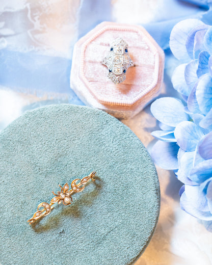 Art Nouveau Antique 16k Bee Brooch with Seed Pearls and Diamond
