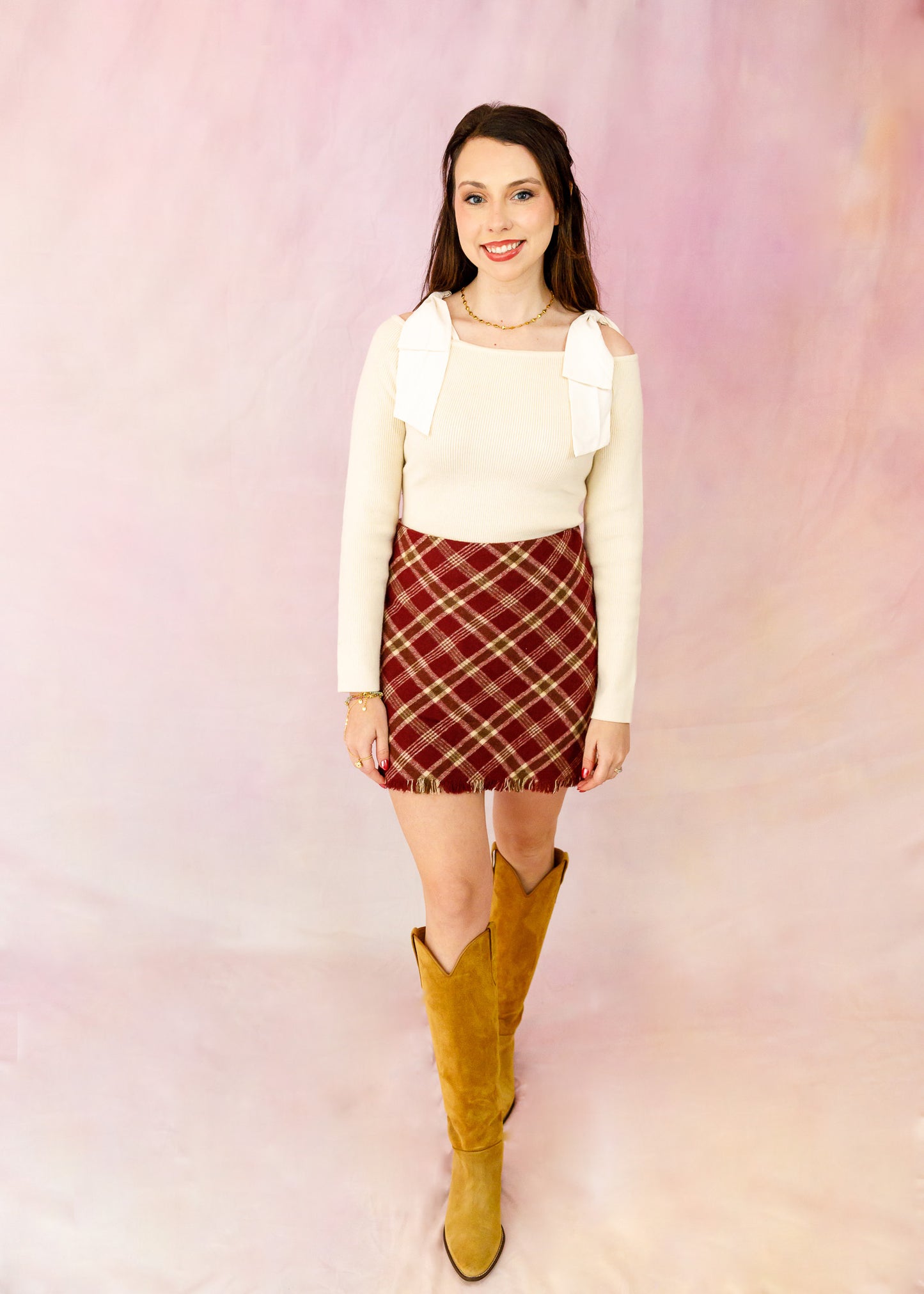 Plaid Frayed Hem Mini Skirt