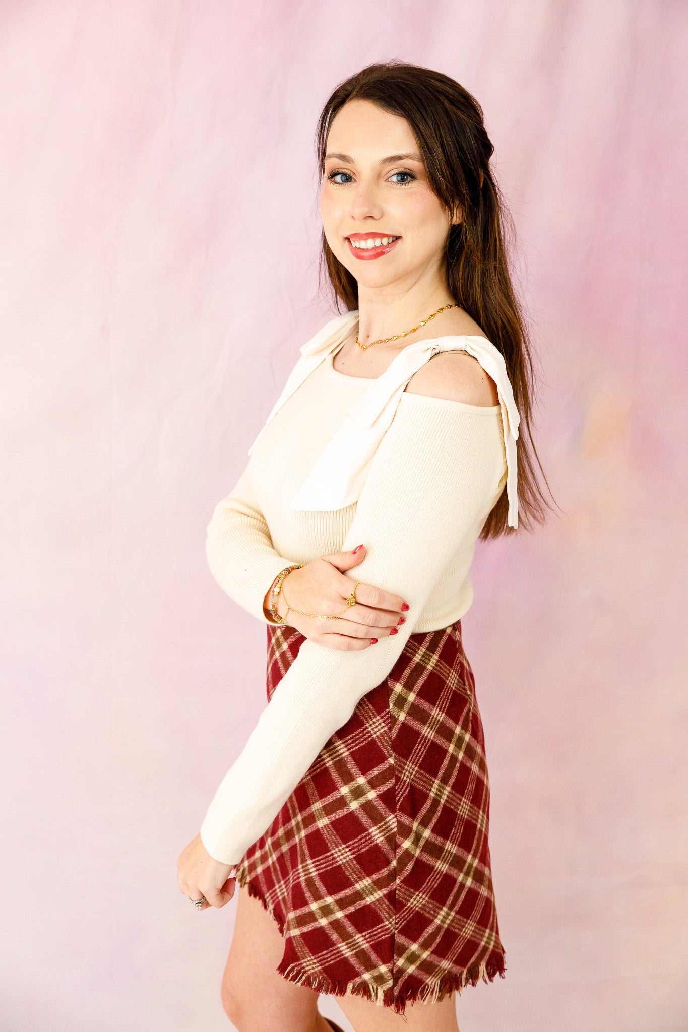 Plaid Frayed Hem Mini Skirt