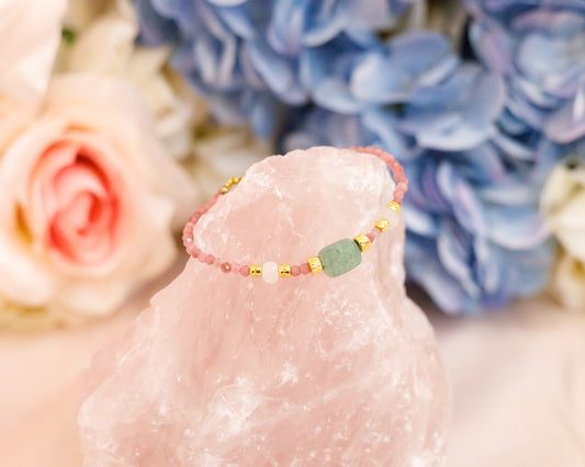 The Amelia - Pink Turmaline, Aventurine, and Moonstone Gemstone Bracelet